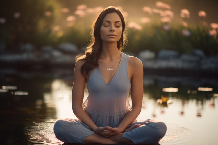 Woman practicing mindfulness breathing technique